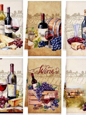 Brand New 6 Pc Red Wine Lover's Toscana Hanging Dish Towels